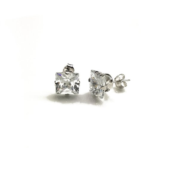 Sparkly Cubic Zirconia Square Stud Post Earrings - Picture 3 of 5